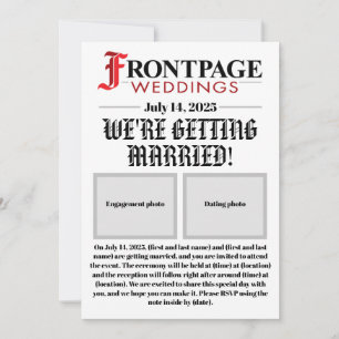 Invitación a la boda al estilo de un periódico