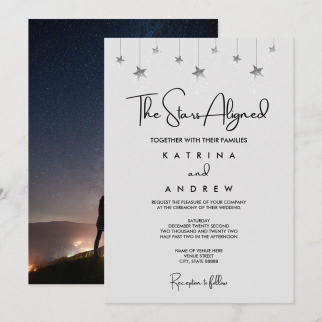Invitación a la boda alineada con las estrellas (Anverso / Reverso)