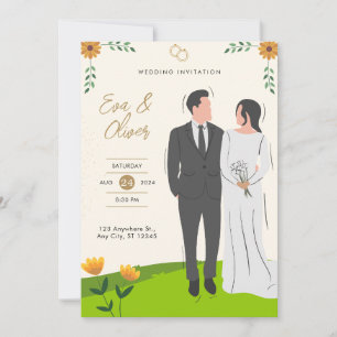 Invitación a la boda amarilla con iluminación verd
