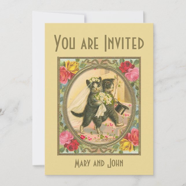 Invitación a la boda amarilla de Cat Brie y Groom (Anverso)