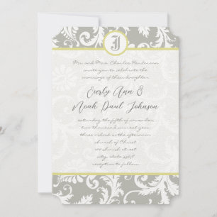 Invitación a la boda amarilla de Damasco gris en l