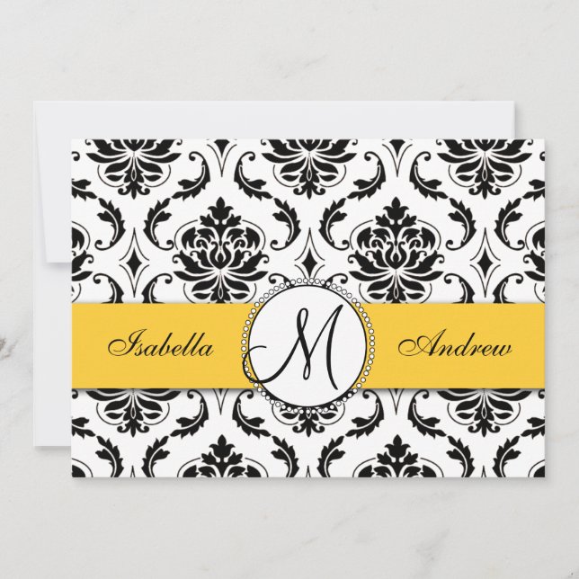 Invitación a la boda amarilla de Damasco Negro (Anverso)