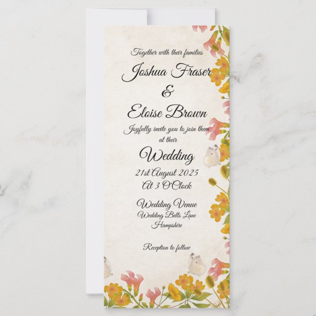 Invitación a la boda amarilla de Victorian Meadow (Anverso)