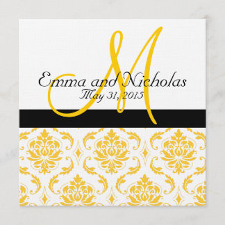 Invitación a la boda amarilla en blanco de Damasco