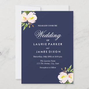 Invitación a la Boda Amarilla Floral Azul de Marin