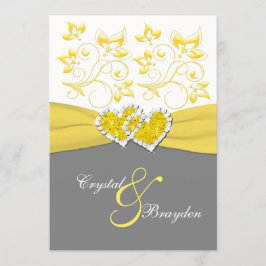 Invitación a la boda amarilla, gris, blanca y de c