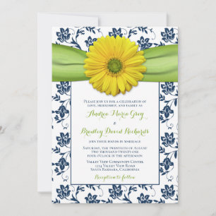 Invitación a la boda amarilla, marina, damasco ver