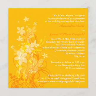 Invitación a la boda amarilla, Naranja, floral bla