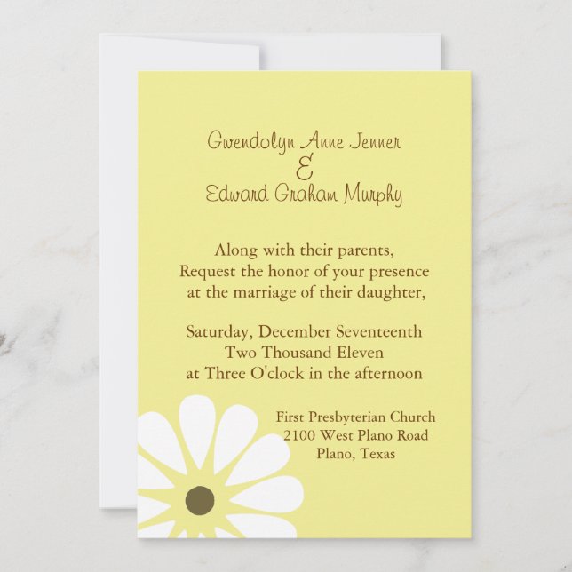 Invitación a la boda amarilla y blanca (Anverso)