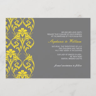 Invitación a la boda amarilla y gris de encaje vin