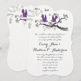 Invitación a la boda amarilla y púrpura de las ave
