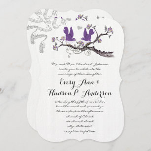 Invitación a la boda amarilla y púrpura de las ave