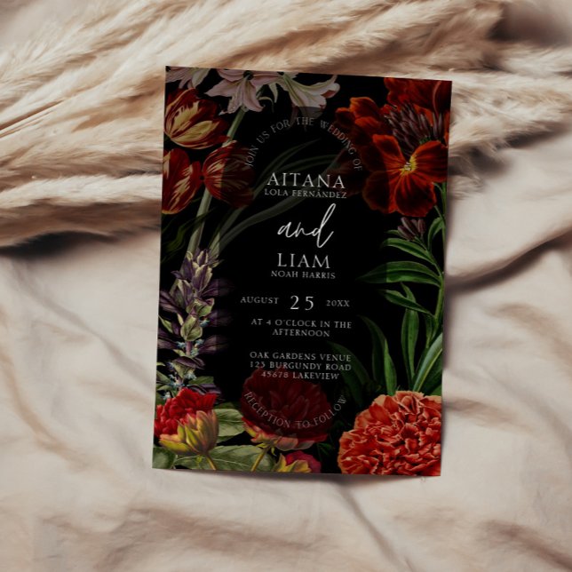 Invitación a la boda amorosa floral oscura (Subido por el creador)
