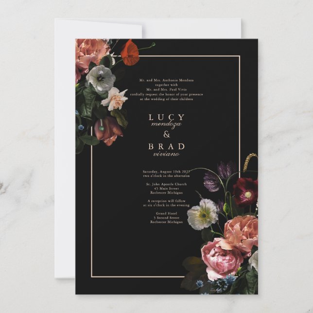 Invitación a la boda amorosa | Florales dramáticos (Anverso)