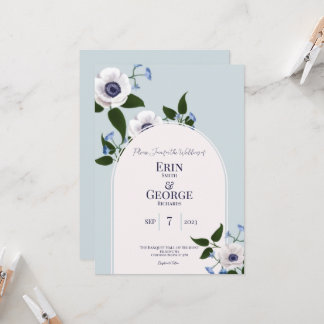 Invitación a la boda Anemone & Blue delphinium 5x7