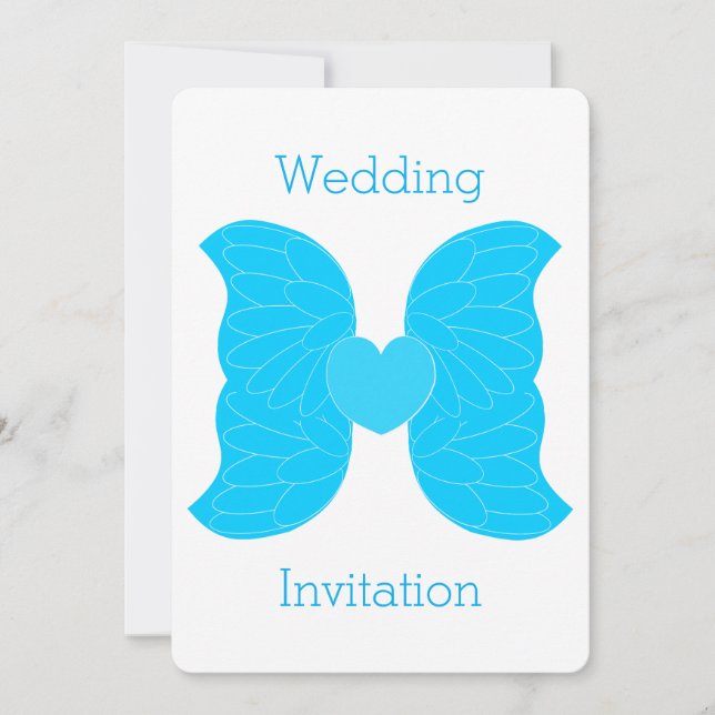 Invitación a la boda Ángel Azul Wings Heart Design (Anverso)