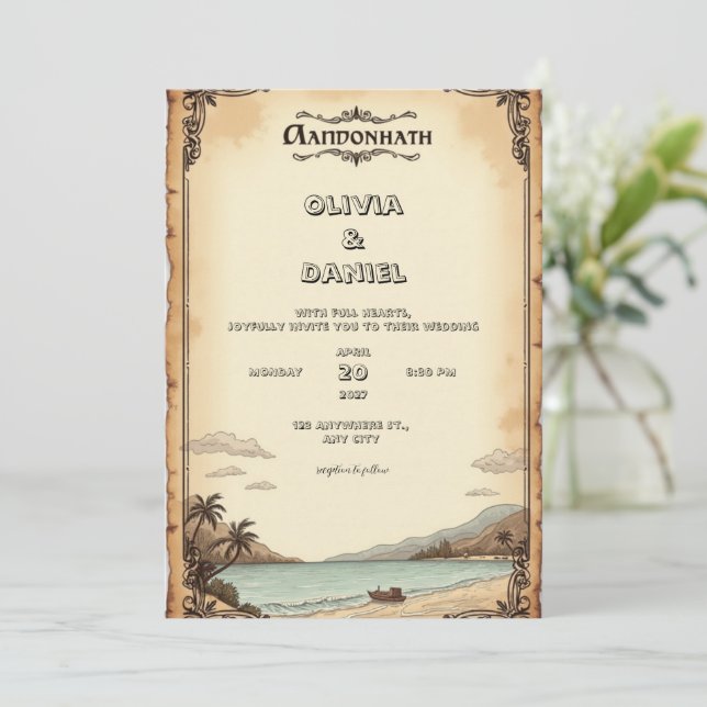 Invitación a la boda antigua y gastada (Anverso de pie)