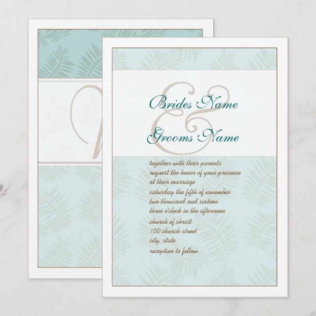 Invitación a la boda Aqua Blue and Brown Leaves (Anverso / Reverso)