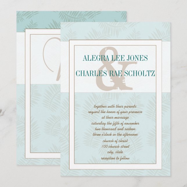 Invitación a la boda Aqua Blue and Brown Leaves (Anverso / Reverso)