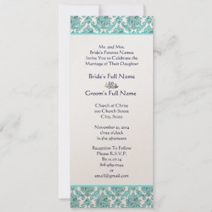 Invitación a la boda Aqua Blue Damask Swirls