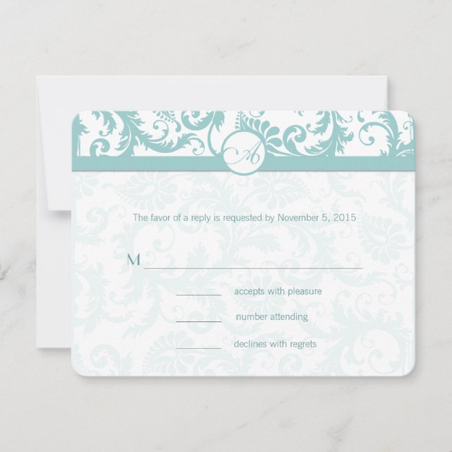 Invitación a la boda Aqua Blue Damask Swirls (Anverso)