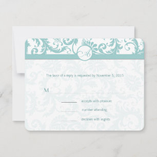 Invitación a la boda Aqua Blue Damask Swirls