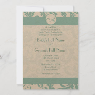 Invitación a la boda Aqua Blue Damask Swirls