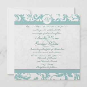 Invitación a la boda Aqua Blue Damask Swirls