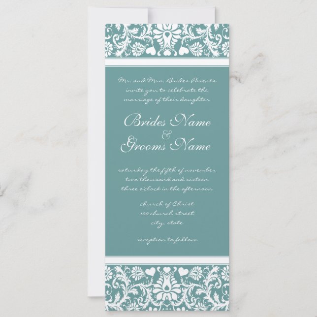 Invitación a la boda Aqua Blue Damask Swirls (Anverso)