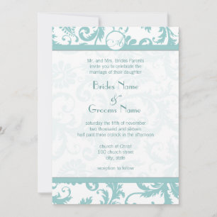 Invitación a la boda Aqua Blue Damask Swirls