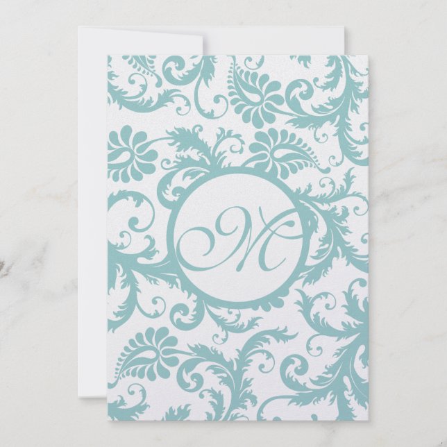 Invitación a la boda Aqua Blue Damask Swirls (Anverso)