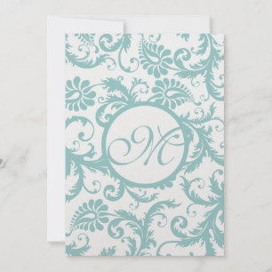 Invitación a la boda Aqua Blue Damask Swirls