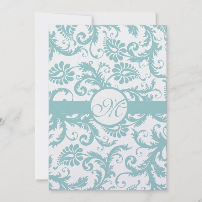 Invitación a la boda Aqua Blue Damask Swirls (Anverso)