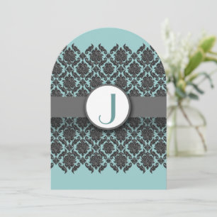 Invitación a la boda Aqua Blue Gray Bevel Damask