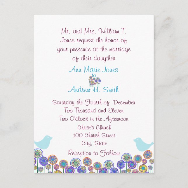 Invitación a la boda Aqua Blue & Plum Swirls (Anverso)