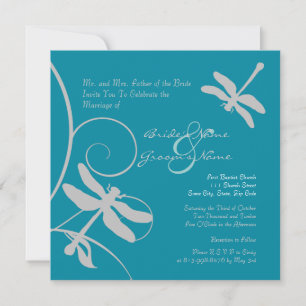 Invitación a la boda Aqua Blue y Silver Dragonfly