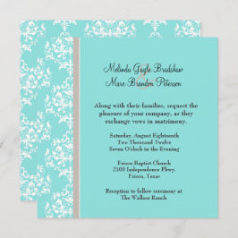 Invitación a la boda Aqua Blue y Taupe Damask