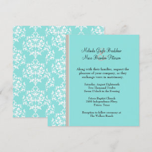 Invitación a la boda Aqua Blue y Taupe Damask