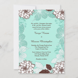 Invitación a la boda Aqua Brown Flower 5x7