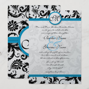 Invitación a la boda Aqua Damask Swirls brillante