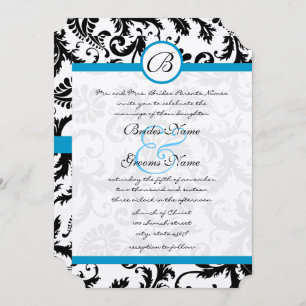 Invitación a la boda Aqua Damask Swirls brillante 