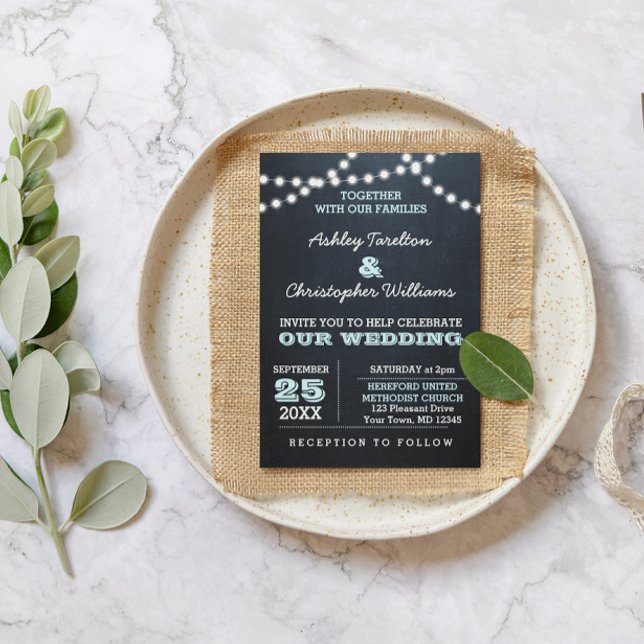Invitación a la boda Aqua de Chalkboard Lights (Subido por el creador)
