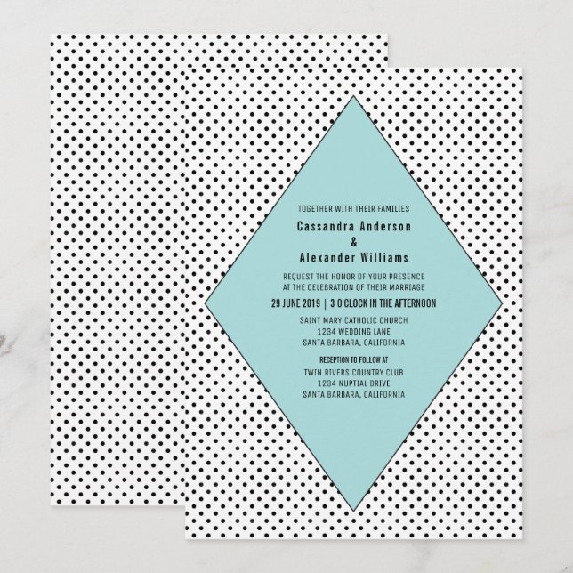 Invitación a la boda Aqua Modern Polka Dots (Anverso / Reverso)