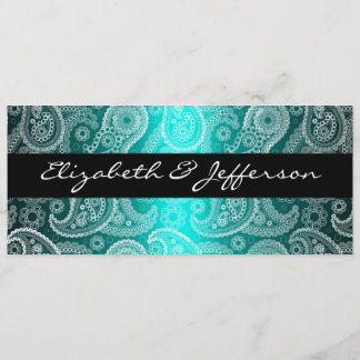 Invitación a la boda Aqua Satin & White Paisley La