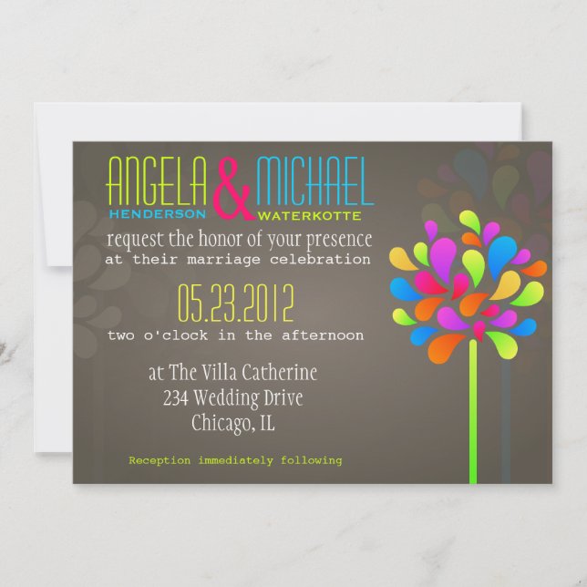 Invitación a la boda arcoiris con árbol moderno y  (Anverso)