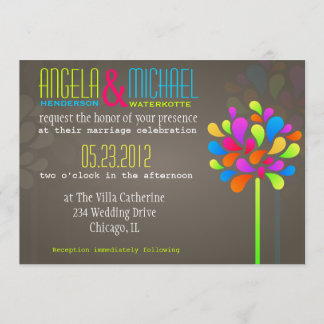 Invitación a la boda arcoiris con árbol moderno y 