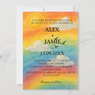Invitación a la boda arcoiris con color de agua de