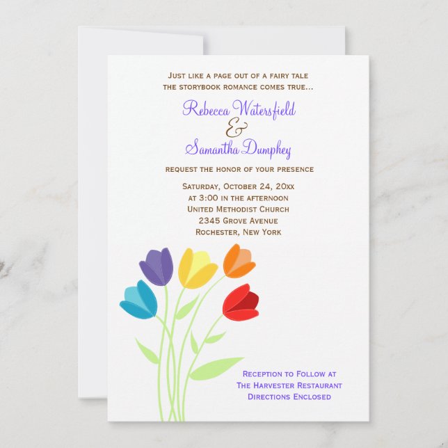 Invitación a la boda arcoiris multicolor Tulip (Anverso)
