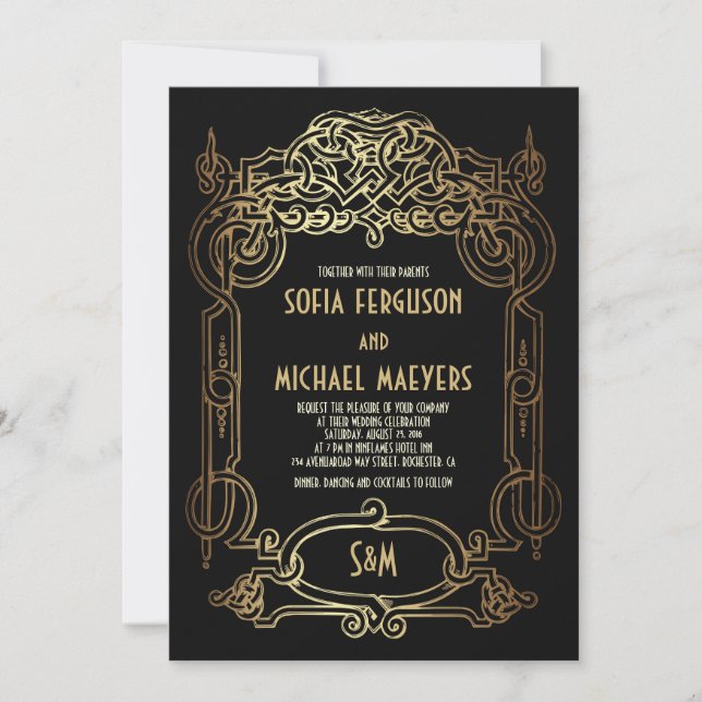 Invitación a la boda Art Deco (Anverso)