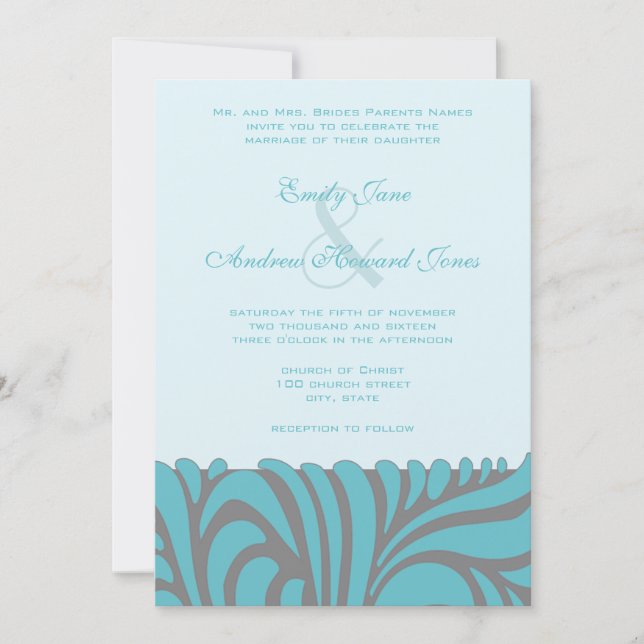 Invitación a la boda Art Deco Aqua Swirls (Anverso)